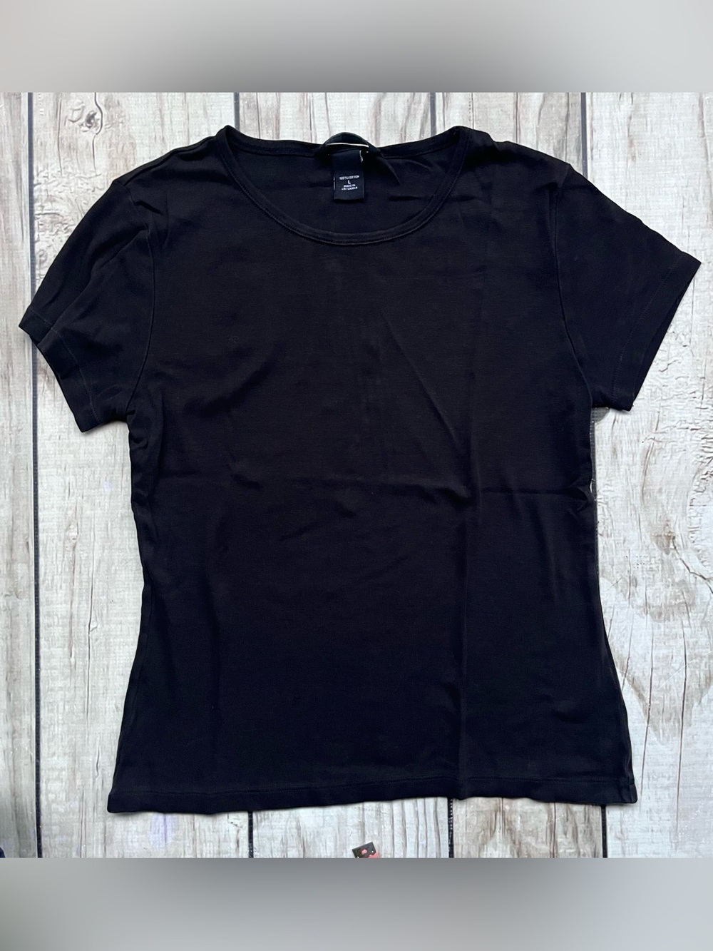 Moda International Black 100% Cotton Tshirt L Minimalist Capsule Staple Soft Y2K